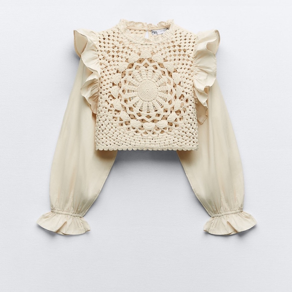 ZARA RUFFLED SLEEVE KNIT CONTRASTING TOP blogger favorite